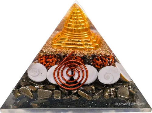 Vista 15 de Orgonita Amazing Gemstone Orgón Pirámide Extra Grande 105 MM - Pirámide de Energía de Orgón con Cristales de Amatista, Árbol de Peridoto y Piedra