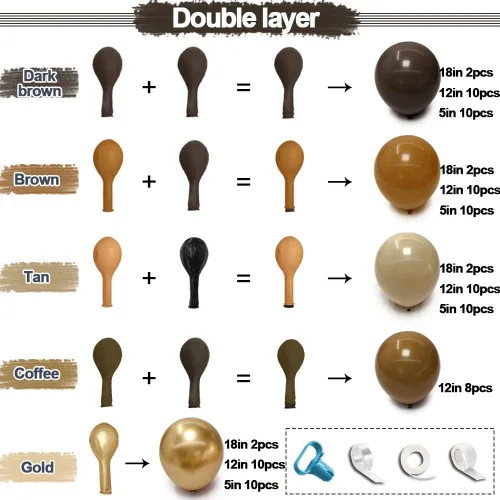 Vista 4 de Brown Balloon Arch Kit - Double Stuffed Matte Nude Tan Neutral Latex Balloons Garland with Metallic Gold Bohemian Style for Baby Shower Fall