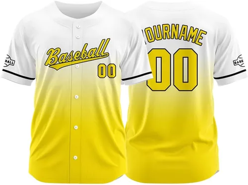 Vista 6 de Camiseta de béisbol con degradado personalizado, nombre, número y logotipo personalizados para hombres, mujeres y niños