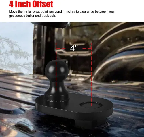 Vista 4 de Enganches de remolque de cuello de cisne compatibles con bola de giro, extensor de bola de desplazamiento de 4 pulgadas, enganche resistente