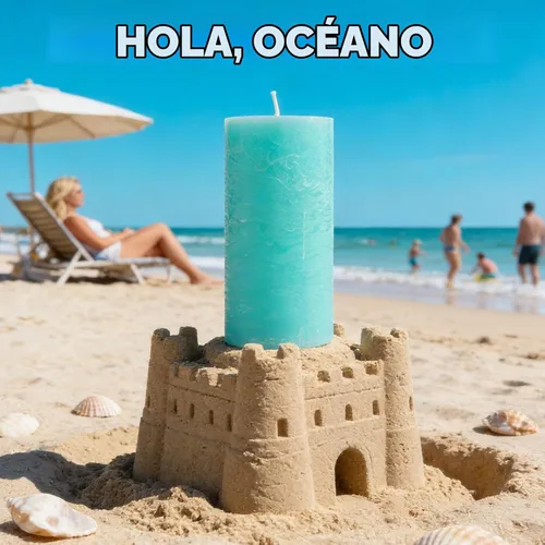 Vista 2 de Ocean Breeze - Vela perfumada de pilar, 2.8 x 6 pulgadas, 75 horas de combustión, vela costera azul texturizada con fragancia de sal marina y madera