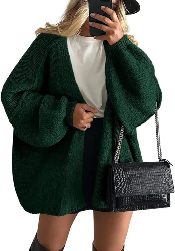 Vista 12 de PRETTYGARDEN Suéteres tipo cárdigan de gran tamaño para mujer Albaricoque