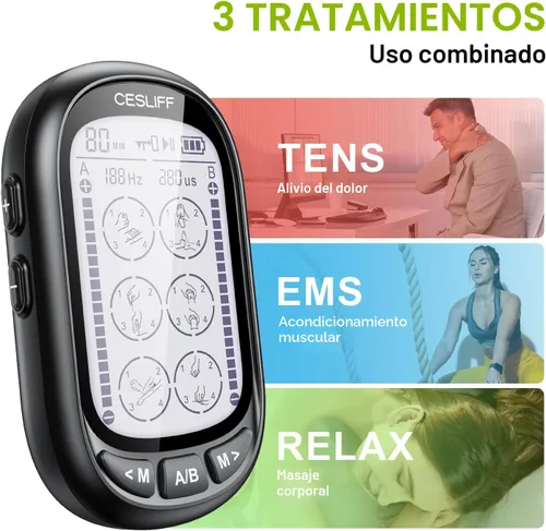 Vista 3 de Unidad TENS EMS de Doble Canal 24 Modos 36 Niveles, Estimulador Muscular de Pantalla Grande Mejorada para Alivio del Dolor de Espalda, Cuello