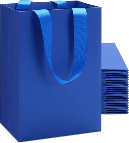 Vista 11 de Bolsas de regalo negras con asas, 10 bolsas de papel kraft de 5.25 x 3.75 x 8 pulgadas para bodas, fiestas, negocios, venta al por menor Negro