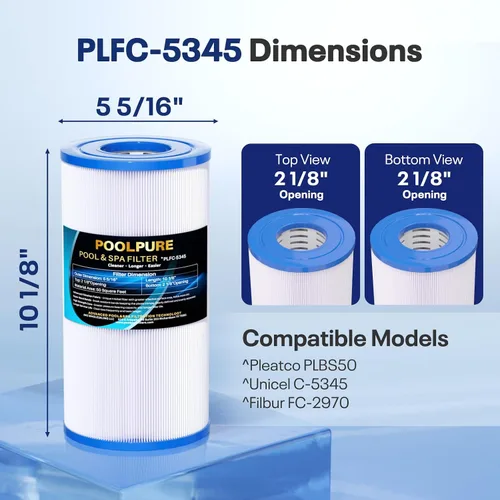 Vista 3 de POOLPURE Filtro de spa C-5345 sustituye a PLBS50, Unicel C-5345, Filbur FC-2970, 817-0014, R173584, 173584, X268519, 10419, 14513, 50451, S2/G2 Spa