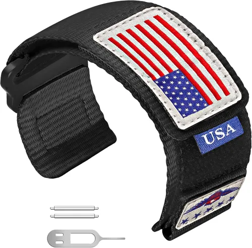 Vista 9 de Abanen Correa Táctica de Nylon Resistente para Garmin Instinct 3 45mm/ Instinct 2 Solar, Correa Deportiva con Bandera de Estrellas y Rayas para Negro