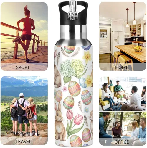 Vista 5 de Stainless Steel Vacuum Insulated Water Bottle 20 Oz, BPA-Free Sport Water Bottle for Gym Outdoor Travel School, Watercolor Rabbits