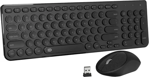 Vista 12 de FD Combo de teclado y mouse inalámbricos, bonito teclado y mouse coloridos con teclado retro inalámbrico de 2.4 GHz, apagado automático, receptor