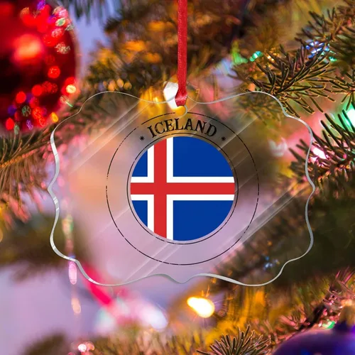 Vista 9 de Adorno de silueta de bandera de Islandia para decoración del árbol de Navidad, bandera nacional, recuerdo divertido de Navidad, decoración colgante