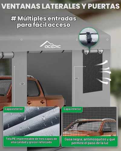 Vista 5 de ACEPIC - Cochera resistente mejorada de 13 x 20 pulgadas, garaje portátil para conducir Features Roll-up Windows & Doors, Portable Garage with UV