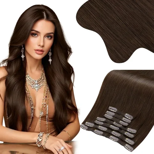 Vista 48 de Moresoo Extensiones de cabello humano con clip, balayage, color marrón oscuro a marrón dorado con clip, extensiones de cabello humano con clip, 5