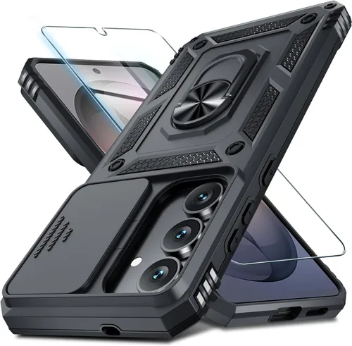 Vista 23 de Janmitta Compatible con Samsung Galaxy S24 FE Funda con Cubierta Deslizante Integrada para Lente de Cámara + Protector de Pantalla + Soporte de Azul
