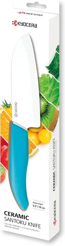 Vista 6 de Cuchillo Santoku de la marca Kyocera Advanced Ceramic y de la serie Revolution con 5 1/2 pulgadas, hoja blanca, 5.5 pulgadas, Mango blanco