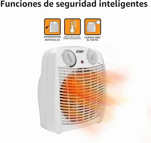 Vista 4 de EZ-HEAT Calentador de espacio portátil para interiores de 750/1,500 vatios con termostato ajustable, sensor de sobrecalentamiento, interruptor