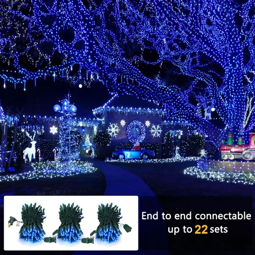 Vista 2 de Brizled luces de Navidad azules, 10 mt, 100 luces LED de 33 pies de 5 mm de ángulo amplio para árbol de Navidad, 120 V, certificación UL, mini luces