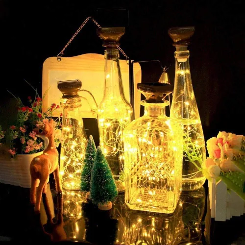 Vista 6 de YJFWAL Paquete de 12 luces solares mejoradas para botellas de vino, 20 luces LED impermeables de cobre, luces de cadena de corcho para decoración