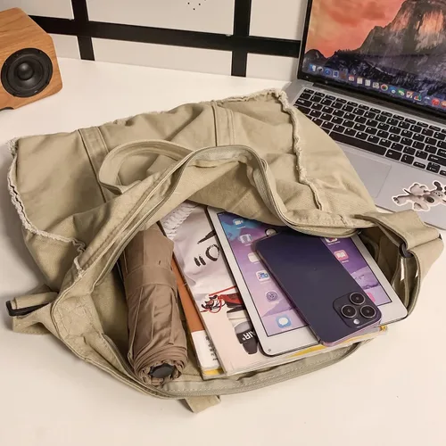 Vista 4 de Micmores Bolso de mano para mujer, bolso retro estilo hobo cruzado, bolso grande de lona para la escuela, trabajo, viajes, compras