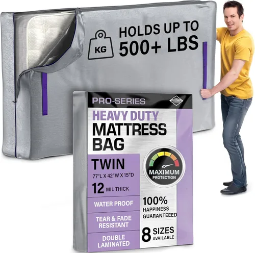 Vista 17 de Protector de colchón Full XL para mudanza y almacenamiento, resistente 10 mil de grosor, impermeable, para mudanzas, cremallera y 8 asas