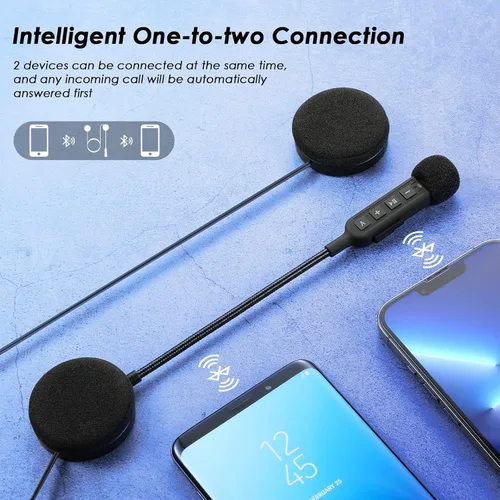 Vista 4 de Auriculares Bluetooth 5.3 para casco de motocicleta con batería de 900 mAh, auriculares inalámbricos para exteriores manos libres, control