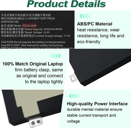 Vista 4 de Repuesto de batería RC30-0248 de 80Wh para Razer Blade 15 Advanced 2018 2019