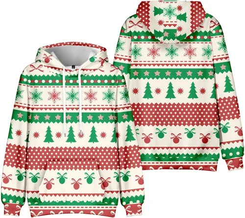 Vista 2 de Men Christmas Hoodie Oversized Cotton Light Weight Graphic Ugly Christmas Sweatshirt Cool Soft Pullover