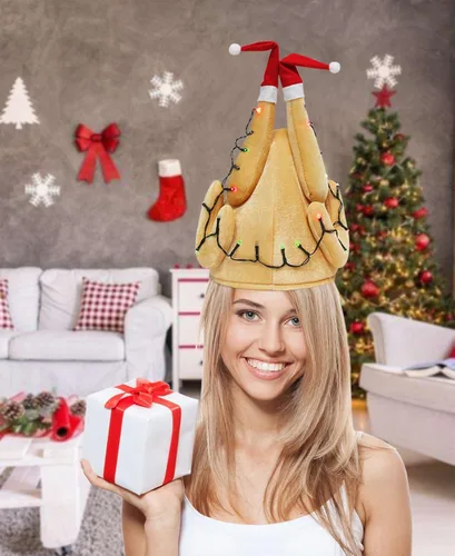 Vista 4 de Evaliana Gorro de pavo unisex con luz de baquetas de Navidad, disfraz de Acción de Gracias