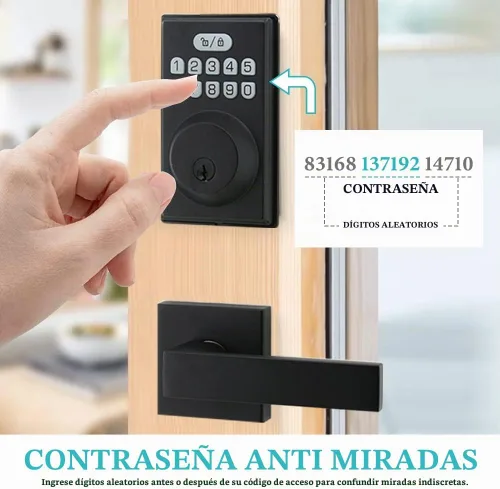Vista 4 de Cerradura de puerta de entrada sin llave con 2 asas, juego de cerrojo electrónico para puerta delantera, bloqueo automático, contraseña antimiradas