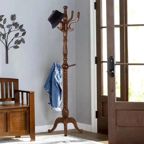 Vista 11 de Perchero de Pie de Madera Resistente con 8 Ganchos, Diseño Único con Aspecto de Rama de Árbol, Perchero de Árbol Premium para Colgar Ropa con Base