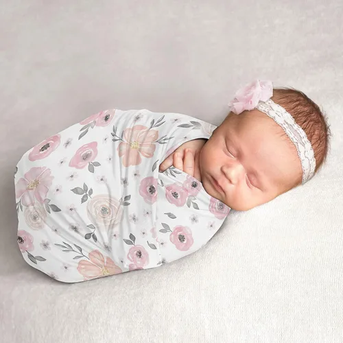 Vista 7 de Sweet Jojo Designs Manta para envolver al bebé con diseño floral bohemio de jardín y flores para bebé recién nacido, tejido ligero elástico