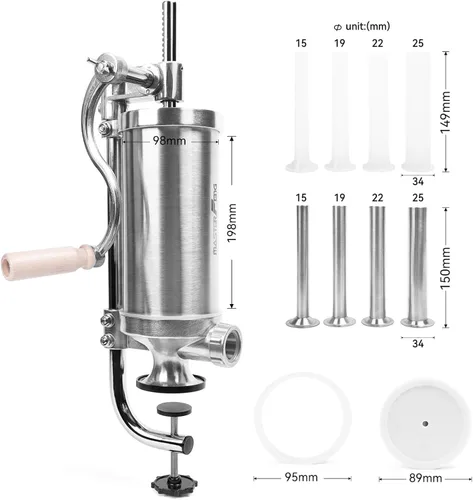 Vista 2 de Máquina vertical de relleno de acero inoxidable de 2.5 libras con 8 embudos de relleno y 1 pistón de silicona