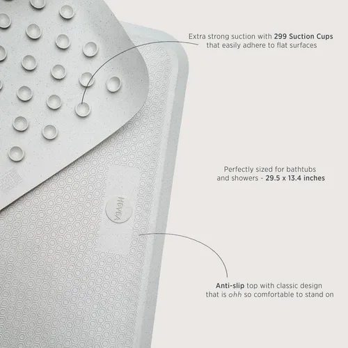 Vista 4 de HEVEA Tapete de baño grande de goma natural, reciclado, diseño danés, antideslizante, 299 ventosas, tapete de ducha seguro y amigable para todas