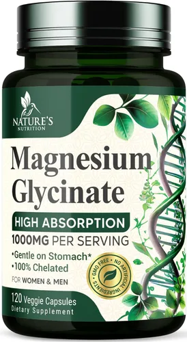 Vista 10 de Glicinato de magnesio 1000mg – Magnesio quelado para soporte de huesos, músculos, nervios y corazón, 500mg por cápsula para ultra absorción, soporte