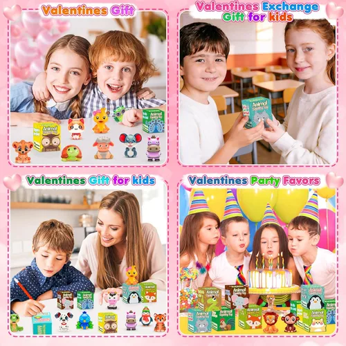 Vista 6 de vewicokop Regalos del día de San Valentín para niños con juguetes blandos de animales, paquete de 24 juguetes de alivio del estrés de aumento lento