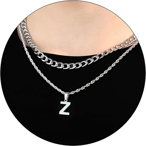 Vista 26 de SENRAN Collar con inicial en capas de la A a la Z para hombre, cadena de cuerda torcida de acero inoxidable de 18 a 20 pulgadas, dije de letra