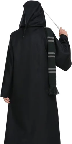 Vista 4 de Magician Themed Hooded Cloak Adult Teens, Black Wizard Robes for Men Women,Halloween Movie Role Play Costume