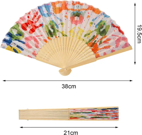 Vista 2 de Ventilador de mano plegable para mujer, plegable, chino, japonés, vintage, de mano de seda de bambú, ventilador plegable para sofocos, iglesia, EDM