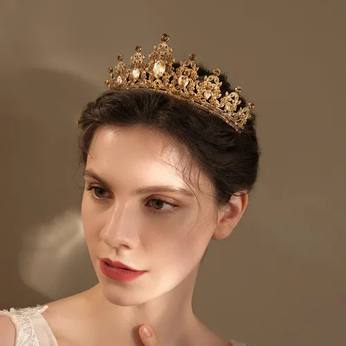 Vista 4 de Tiara de boda verde para mujer, corona de reina y tiaras, corona de princesa para mujeres y niñas, diademas de cristal para novia, Metal