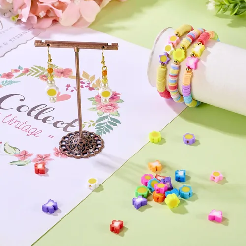 Vista 6 de Cuentas de arcilla polimérica hechas a mano de 2.82 oz para hacer joyas, mariposa, flor, estrella con forma de círculo amarillo, cuentas