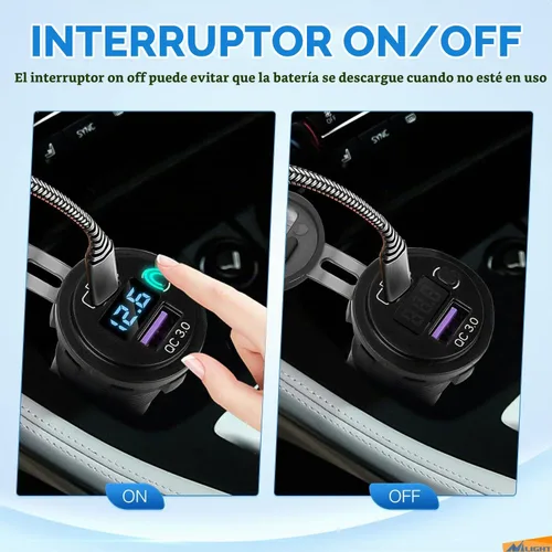 Vista 4 de Nilight Enchufe USB PD tipo C y QC 3.0 USB de carga rápida 12V 24V Enchufe de coche Voltímetro Interruptor de encendido/apagado Kit de alambre
