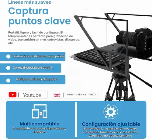 Vista 4 de Teleprompter 4.0 12" Compatible con iPad, tableta, smartphone y cámara DSLR, control remoto o aplicación, compatible con Android e iOS, ideal