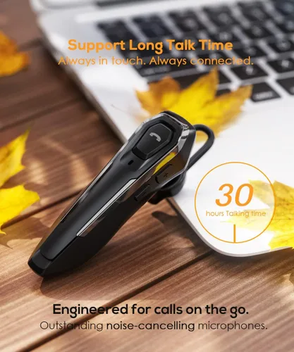 Vista 2 de Auriculares Bluetooth individuales para un oído, tiempo de conversación de 30 horas, micrófono con cancelación de ruido dual, llamadas manos libres