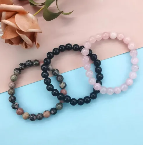 Vista 7 de 3 pulseras de cuentas de piedras semipreciosas de 0.315 pulgadas para mujeres y hombres, pulseras de piedra de cristal curativo, pulseras elásticas