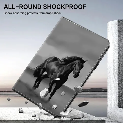 Vista 4 de ALILANG Funda para Samsung Galaxy Tab S5e de 10,5 pulgadas con lápiz capacitivo, a prueba de golpes plegable, negro (black horse)