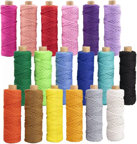 Vista 11 de PHUNTTEK Cordón de macramé de 0.079 in x 590 yardas, 18 rollos de cuerda de algodón natural, 3 soportes de cuerda de yute, cuerda suave, hilos