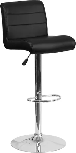 Vista 19 de Flash Furniture Taburete de bar de altura ajustable de vinilo gris contemporáneo con asiento enrollado y base cromada