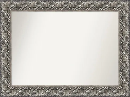 Vista 213 de Amanti Art Espejo de baño plateado para sobre fregadero, 26 x 26 pulgadas, espejo cuadrado de níquel pulido, marco de madera tradicional mediano, se