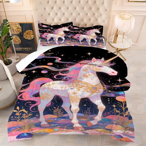 Vista 37 de kxry Lindo juego de edredón de niña negra, juegos de ropa de cama individual de niña afroamericana para niños, bonito edredón de nubes estrelladas