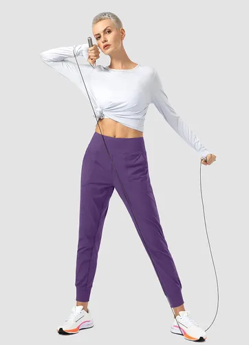 Vista 5 de Soothfeel - Pantalones deportivos de cintura alta para mujer con bolsillos con cremallera ideales para entrenamiento yoga deportes