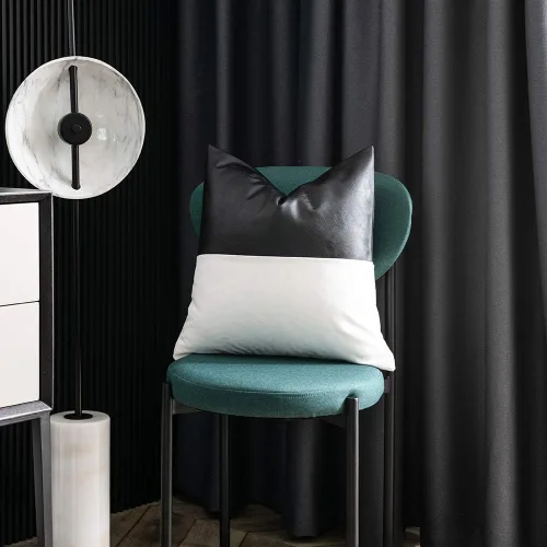 Vista 5 de Juego de 2 fundas de almohada decorativas de cuero sintético con 100% algodón para sofá, cama, decoración moderna del hogar, cuadradas