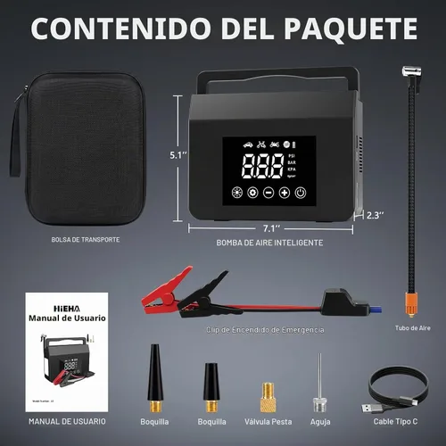 Vista 8 de FUNAURORE 4000A Car Battery Jump Starter with Air Compressor 150PSI